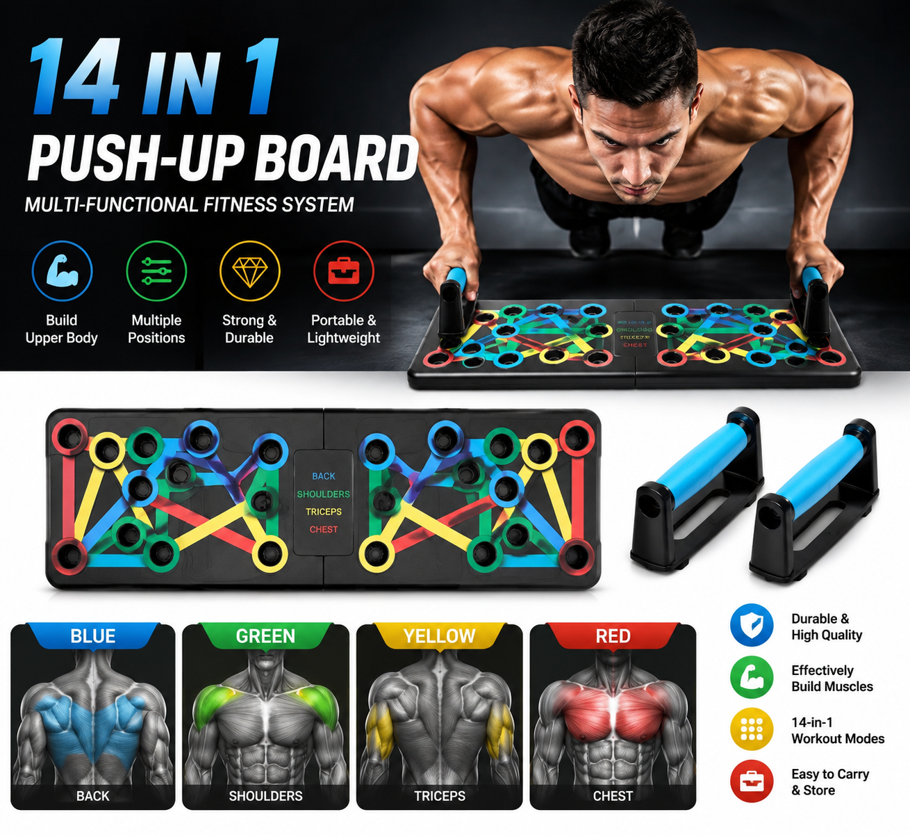 14-in-1 Multifunctional Push-Up Board – Adjustable Home Workout Training System